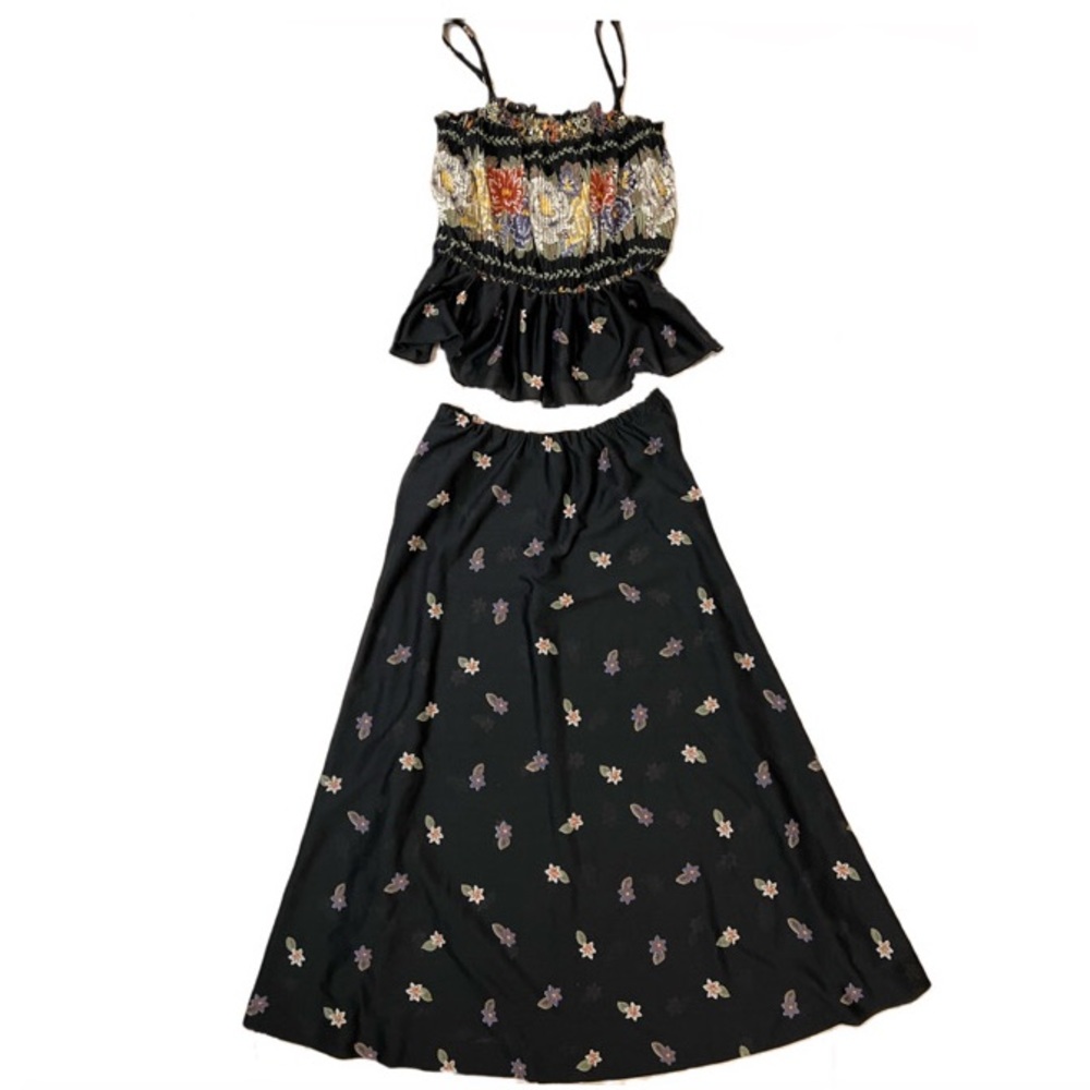 Vintage Tracy Midi Skirt, Size 5, Black Floral